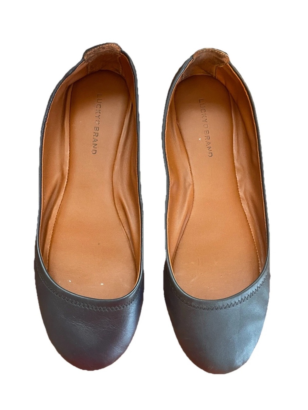 Lucky Brand Women's Dark Navy Leather Ballet Flats Emmie 2 Comfort Classic